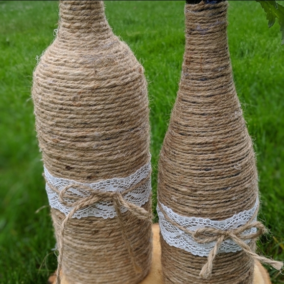 HANDMADE Timeless twine & lace wrapped bottles. (LARGE) - Picture 2 of 3